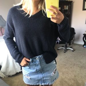 Navy sweater with lace in back